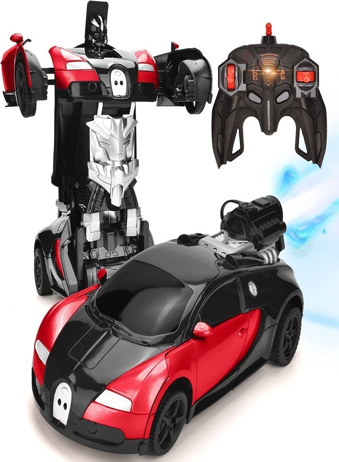 Cable World 3 in 1 RC Car, Robot Car and Smoke Car for Kids, Remote Control Vehicle with One Button Change, 360° Rotating Drifting 1:14 Scale (Red) - Image 1